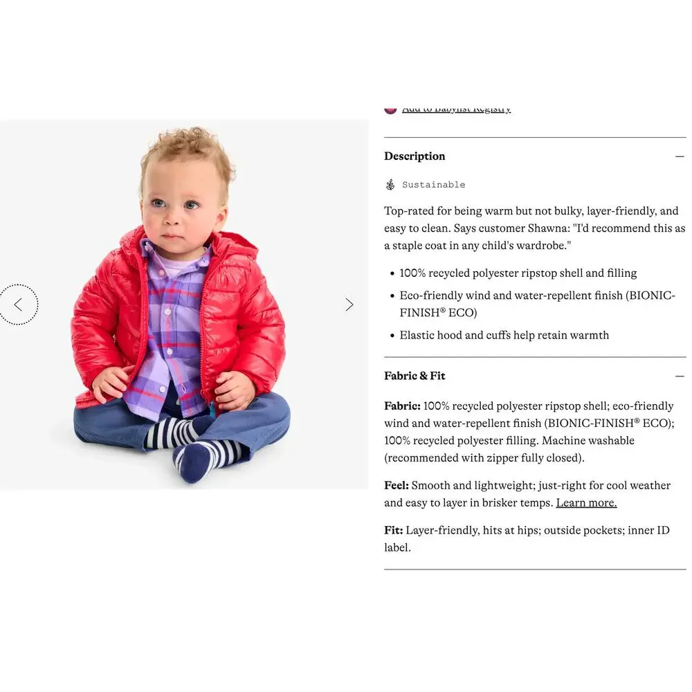 Primary Lightweight Hooded Puffer Jacket Black Full Zip Baby Toddler 12-18M